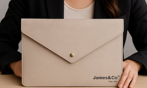 hands of woman showing James&Co laptop sleeve