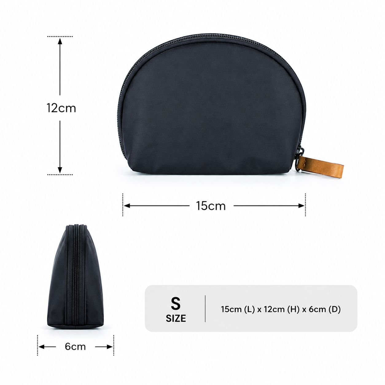 black canvas organiser CARA showing small size dimensions