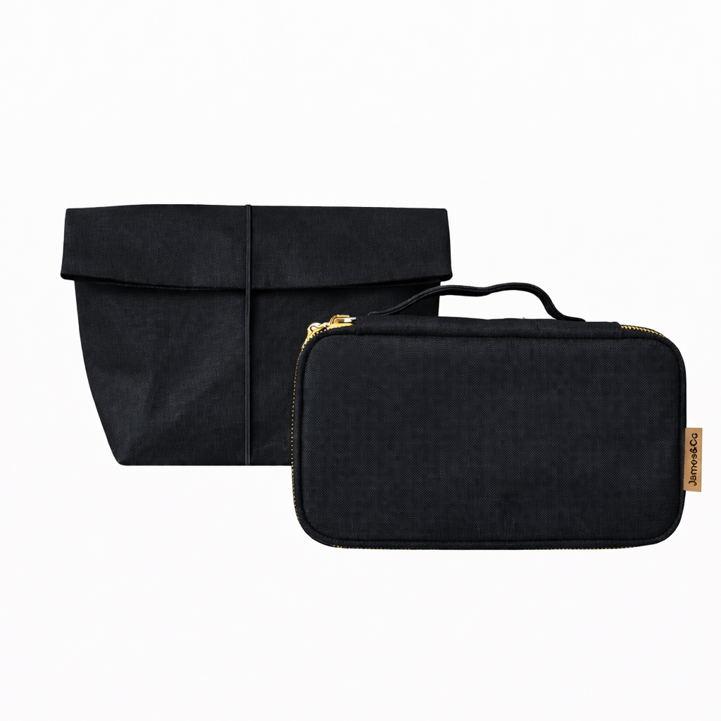 Toiletries Cosmetics Bag in Washable Paper Black | MERRY