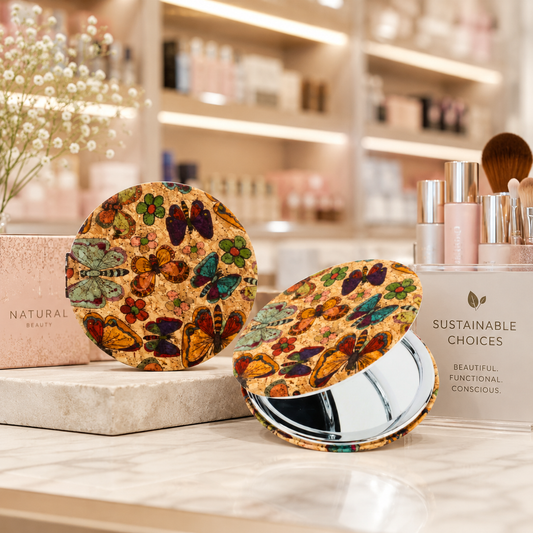 2 CORKSTORE purse mirrors in a beauty store