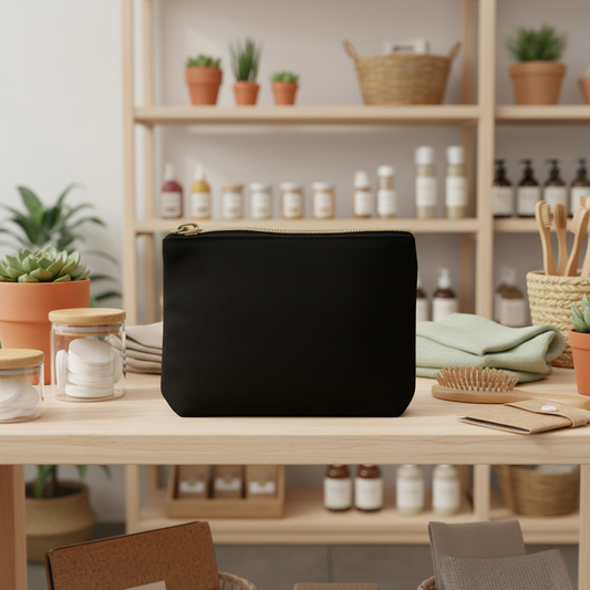 black cotton organiser on gift shop counter