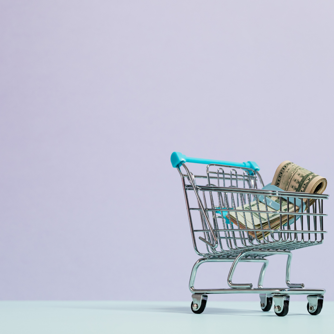 shopping trolley displaying bank notes