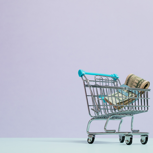shopping trolley displaying bank notes