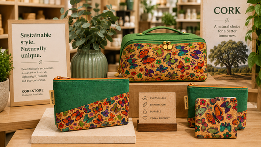 CORKSTORE pouches on a counter
