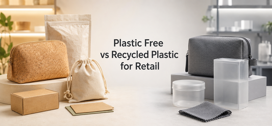 blog with title Plastic Free vs Recycled Plastic for Retail