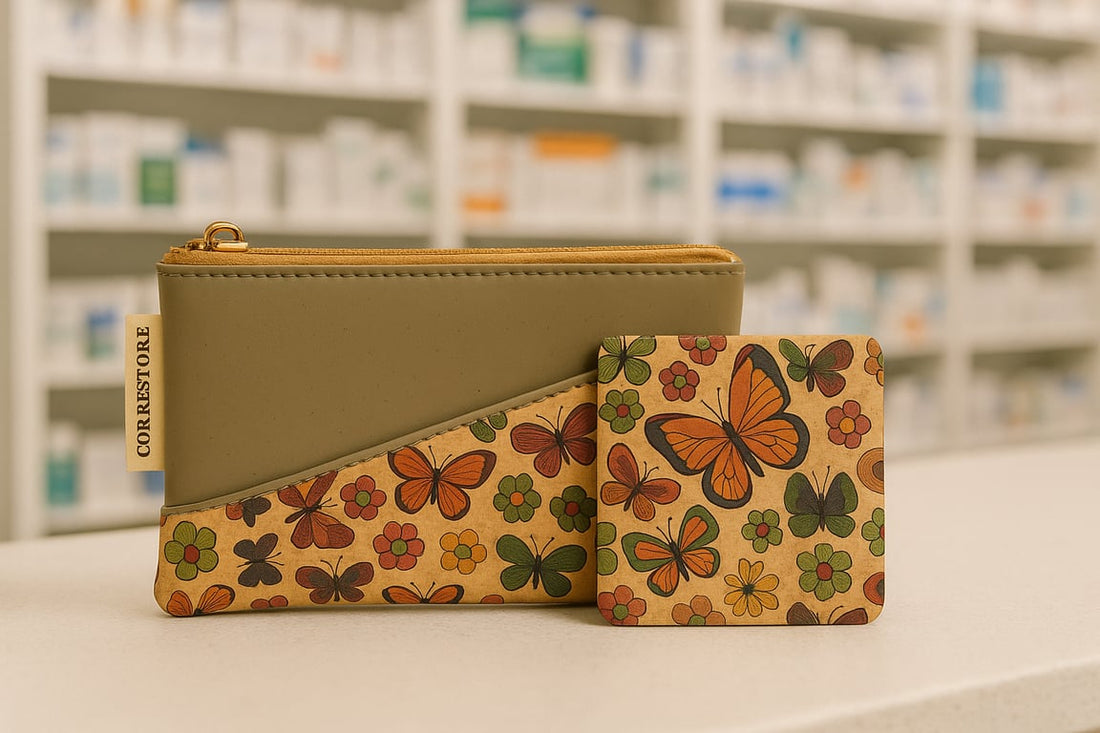 CORKSTORE set compact mirror and purse in cork