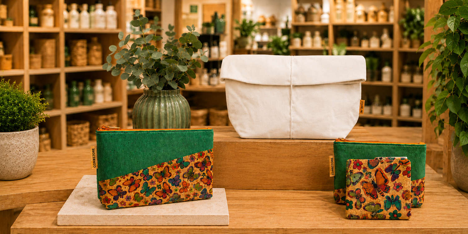 cork and washable paper cosmetics makeup bags