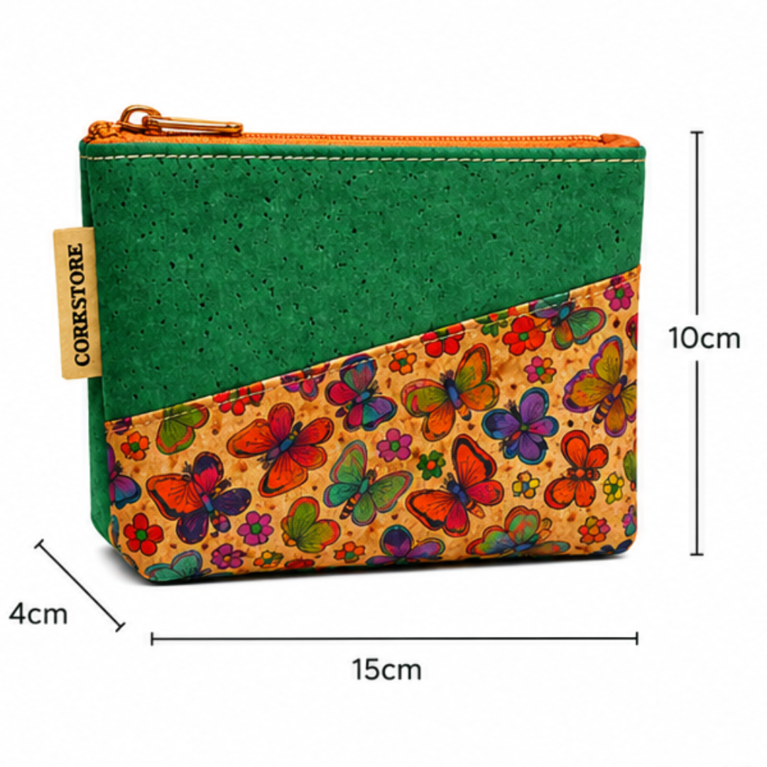 small size ANNIE cork cosmetics purse showing dimensions