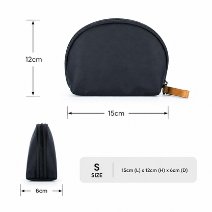 black canvas organiser CARA showing small size dimensions