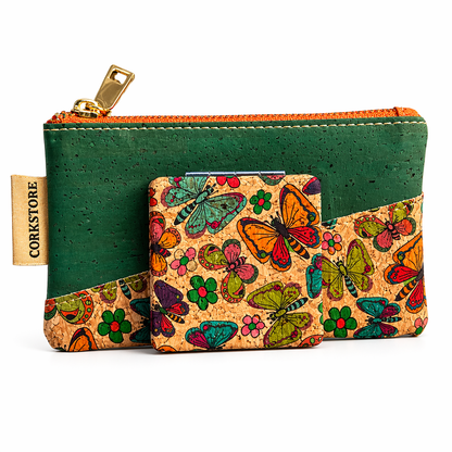 CORKSTORE colorful compact pouch and mirror butterfly patterned 