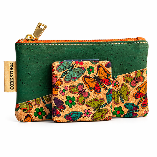 CORKSTORE colorful compact pouch and mirror butterfly patterned 