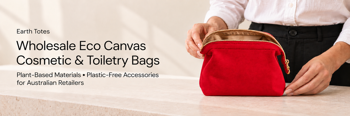 Earth Totes Whholesale Eco Canvas Cosmetic & Toiletry Bags Plant-Based Maters Plastic-Free Acessories for Australian Retailers