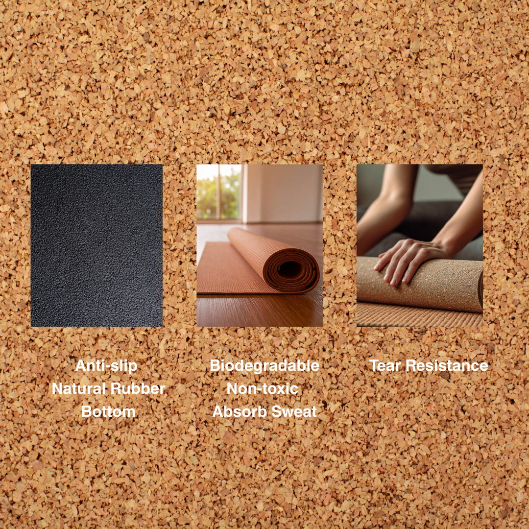 PAULA Cork Yoga Mat – Natural Rubber Base, 5mm