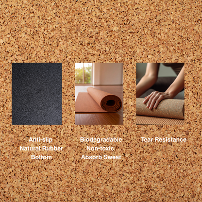 PAULA Cork Yoga Mat – Natural Rubber Base, 5mm