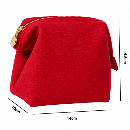 vertical cosmetics bag LIBBY in red canvas showing dimensions
