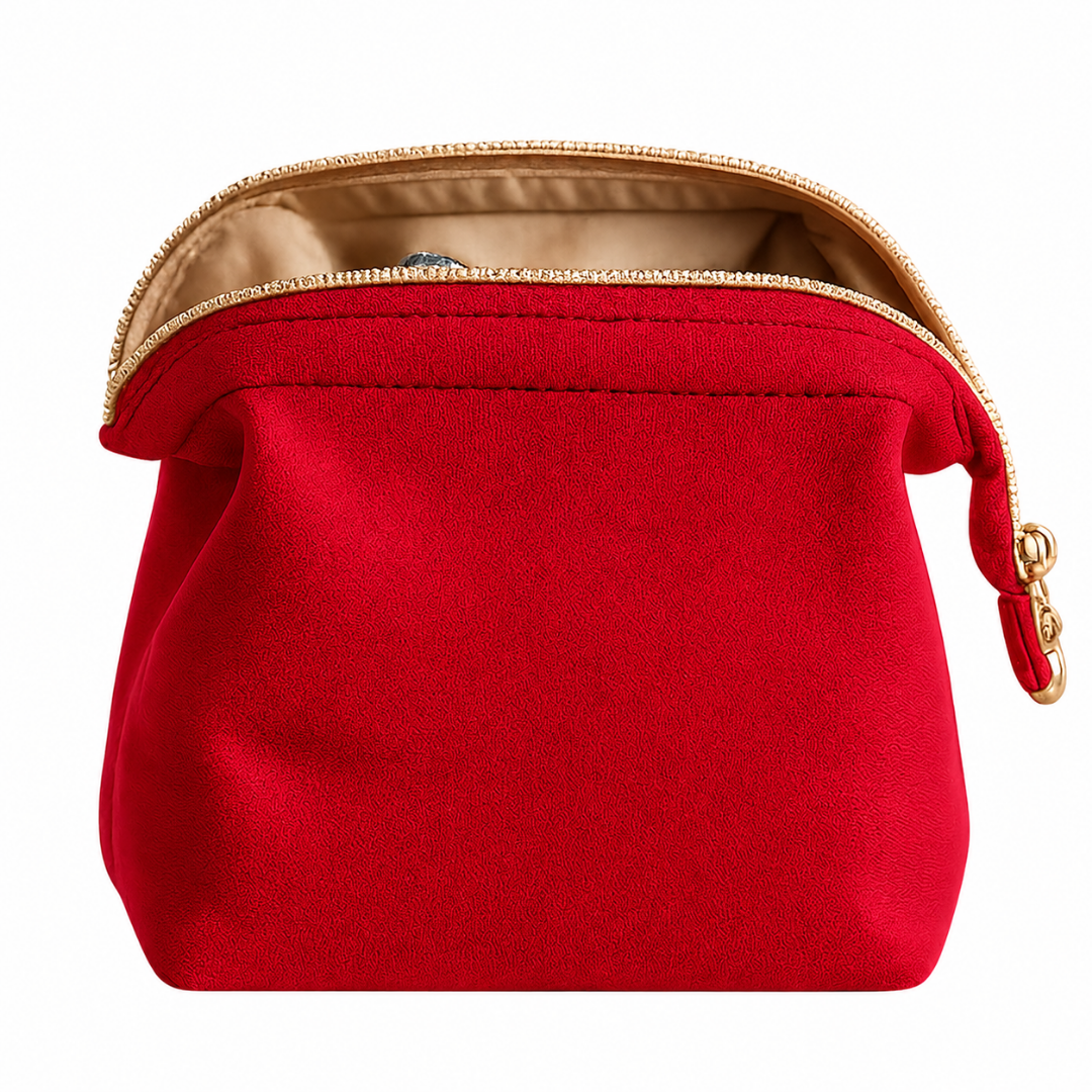 Canvas red sustainable vertical makeup bag